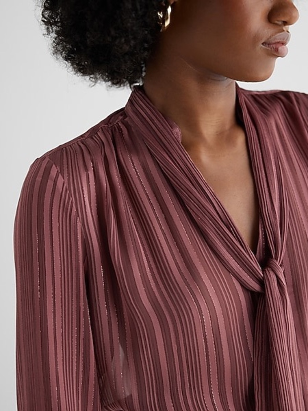 Express Slim metallic striped tie neck portofino shirt - Picture 2 of 8